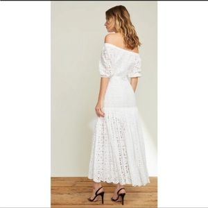 Veronica Beard White Cali Eyelet Off Shoulder Maxi Dress, Size 6.
.